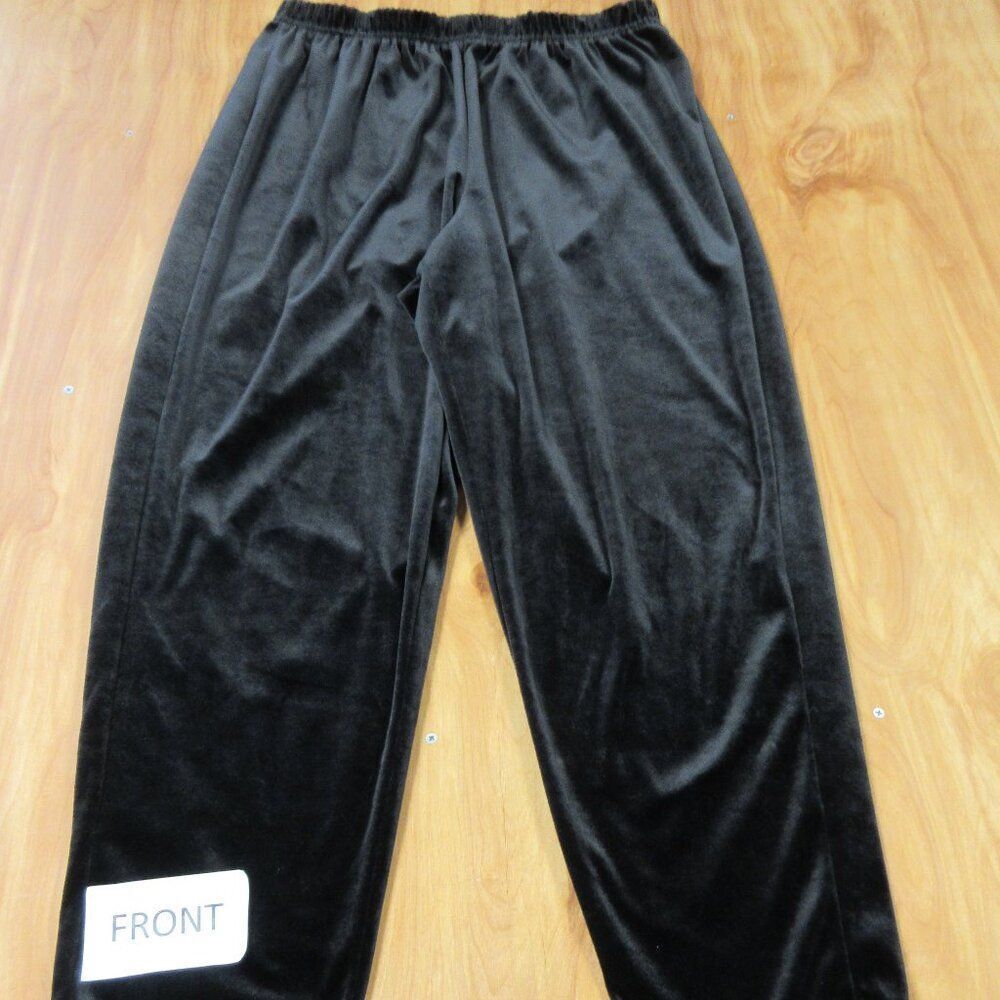RUSS WOMAN Black Velour Pull On Pants Size 1X PETITE Elastic Waist Velvet Slacks